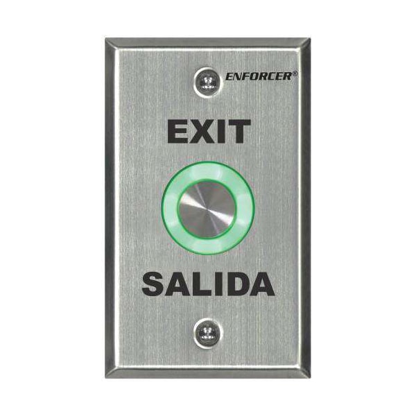 Piezoelectric pushbutton. Vandal-resistant, single-gang plate. "EXIT" and "SALIDA" printe